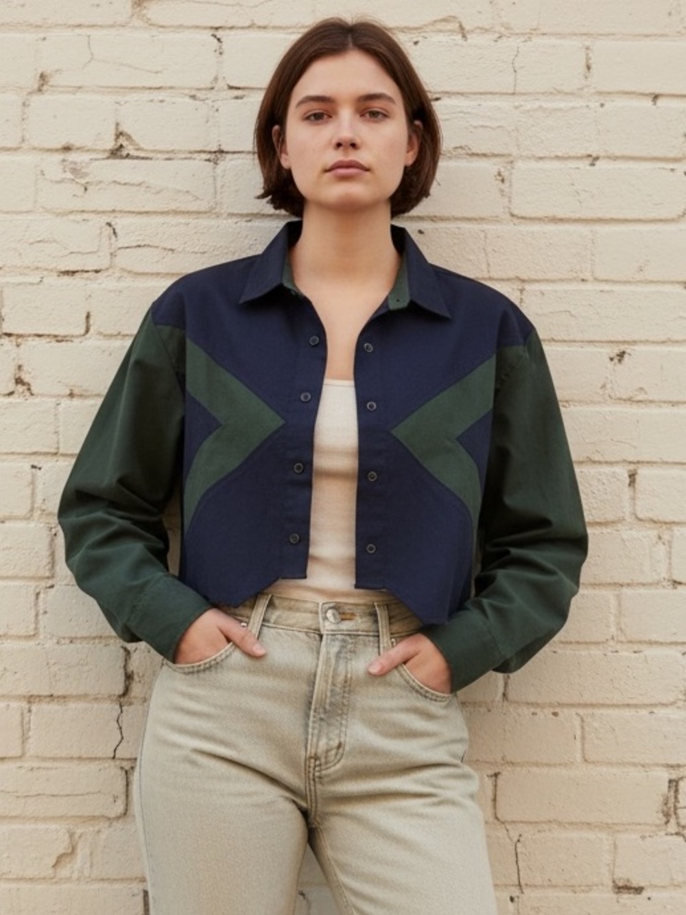 Vintage Roper Color Block Rodeo Western Crop Button Down Long sleeve Top Size S